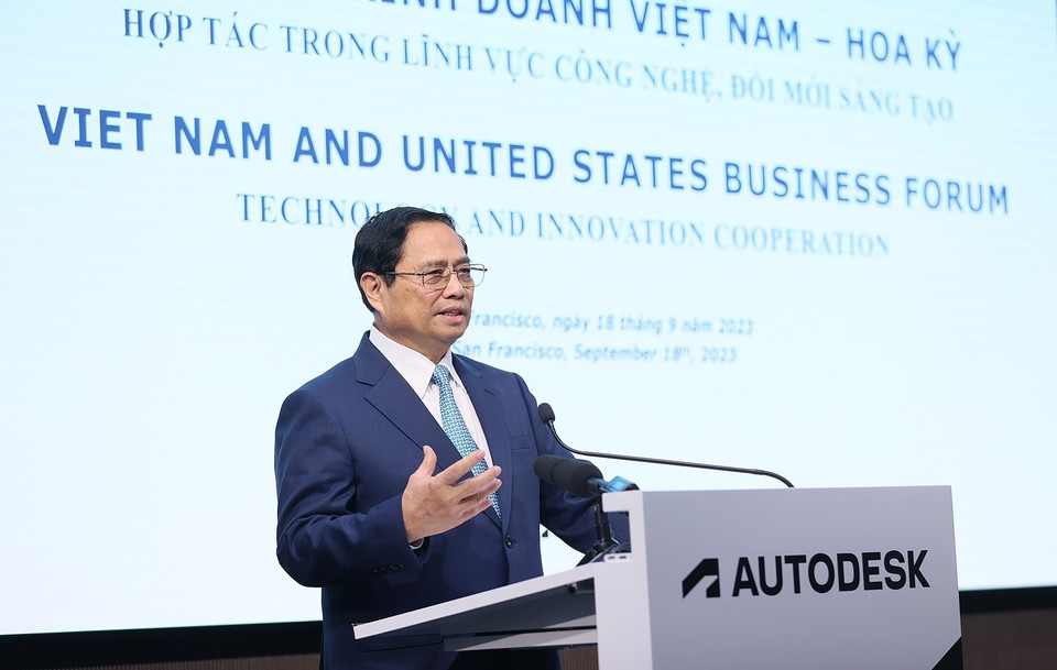 Thủ tướng Phạm Minh Chính phát biểu tại Diễn đàn Kinh doanh Việt Nam-Hoa Kỳ. (Ảnh: Dương Giang/TTXVN)