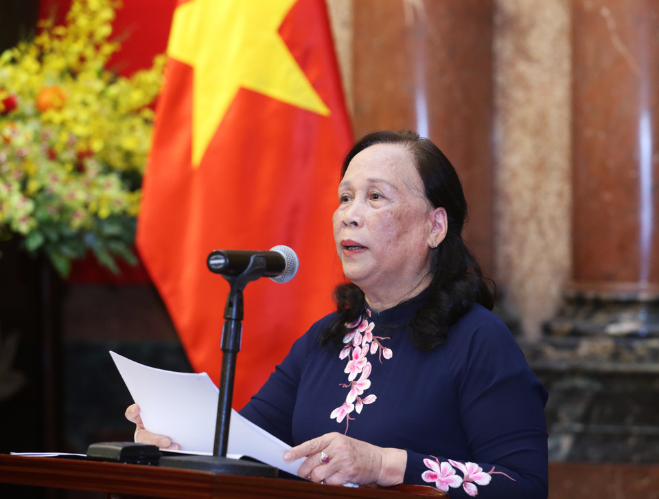 Chủ tịch Trung ương Hội Người cao tuổi Việt Nam Phạm Thị Hải Chuyền phát biểu. (Ảnh: Lâm Khánh/TTXVN)