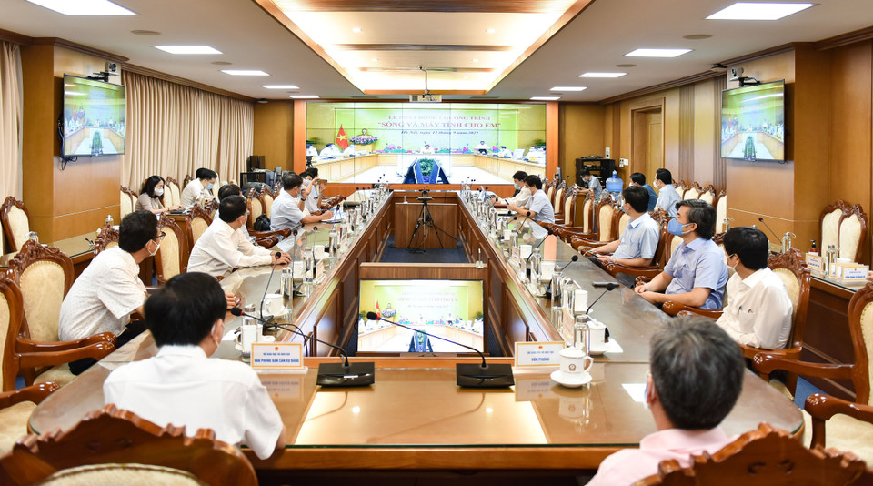 Điểm cầu Bộ Giáo dục và Đào tạo trong chương trình phát động. (Ảnh: Thanh Tùng/TTXVN)