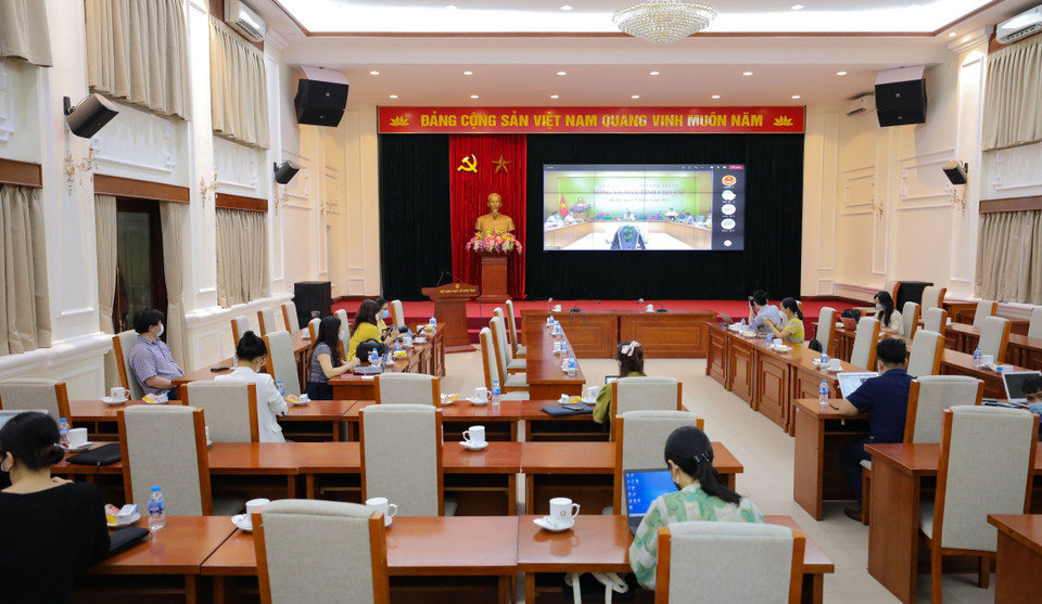 Điểm cầu Bộ Giáo dục và Đào tạo trong chương trình phát động. (Ảnh: Thanh Tùng/TTXVN)