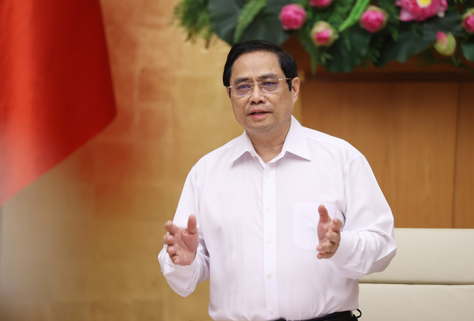 Dự phiên họp có các Phó Thủ tướng Chính phủ; các Bộ trưởng, Thủ trưởng các bộ, ngành, cơ quan thuộc Chính phủ; các Ủy ban của Quốc hội. Trong ảnh: Thủ tướng Phạm Minh Chính phát biểu. (Ảnh: Dương Giang/TTXVN)