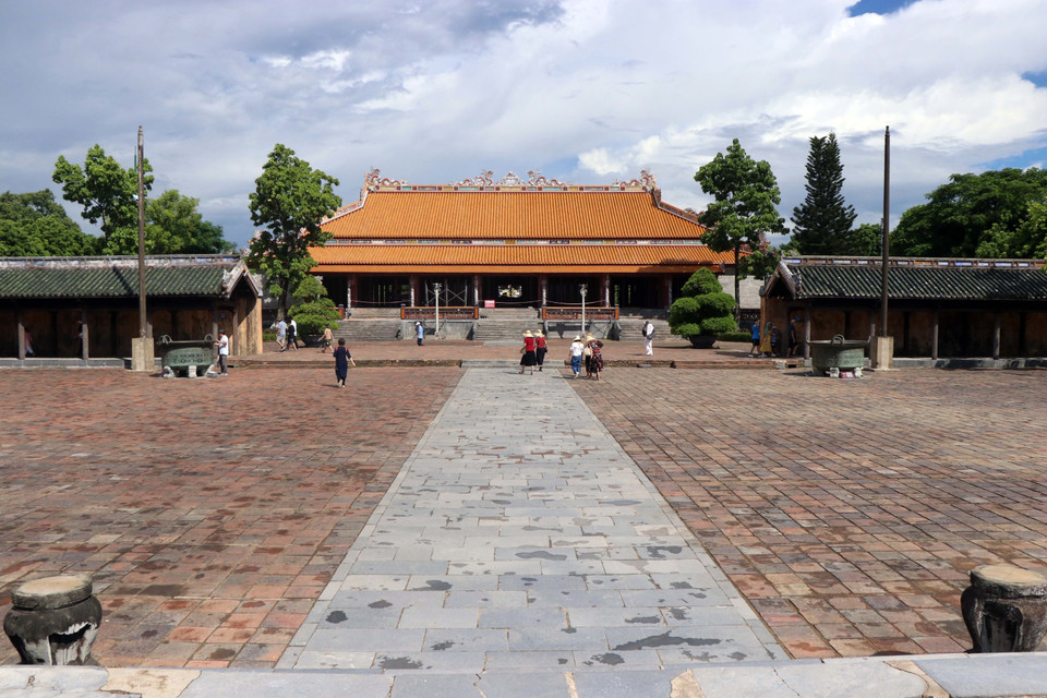 Dự án Bảo tồn, tu bổ tổng thể di tích Điện Thái Hòa (thành phố Huế, tỉnh Thừa Thiên-Huế) được khởi công vào cuối năm 2021 với tổng vốn đầu tư gần 129 tỷ đồng. (Ảnh: Đỗ Trưởng/TTXVN)