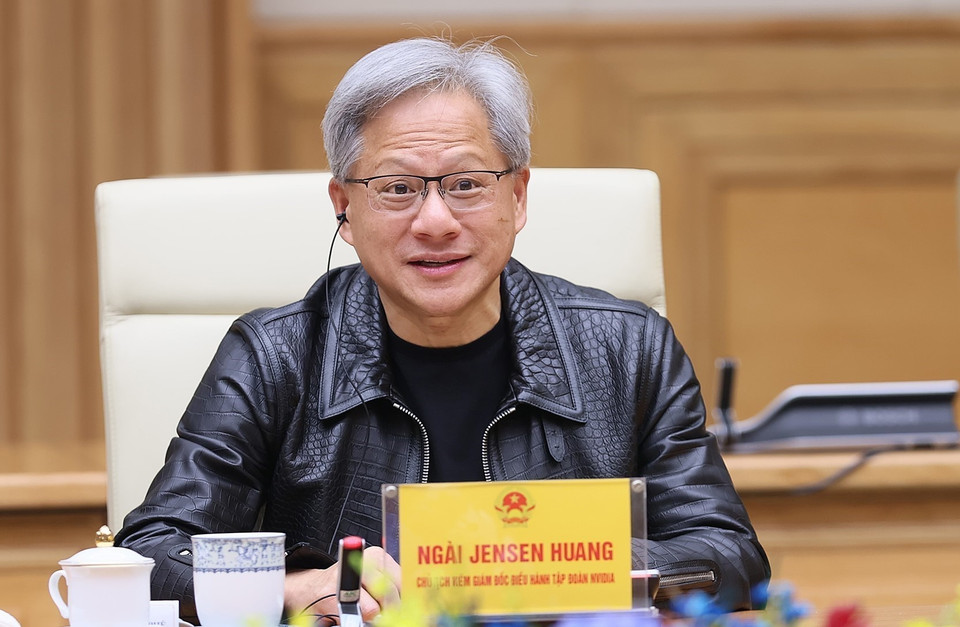 Ông Jensen Huang, Chủ tịch kiêm Giám đốc Điều hành Tập đoàn NVIDIA phát biểu. (Ảnh: Dương Giang/TTXVN)