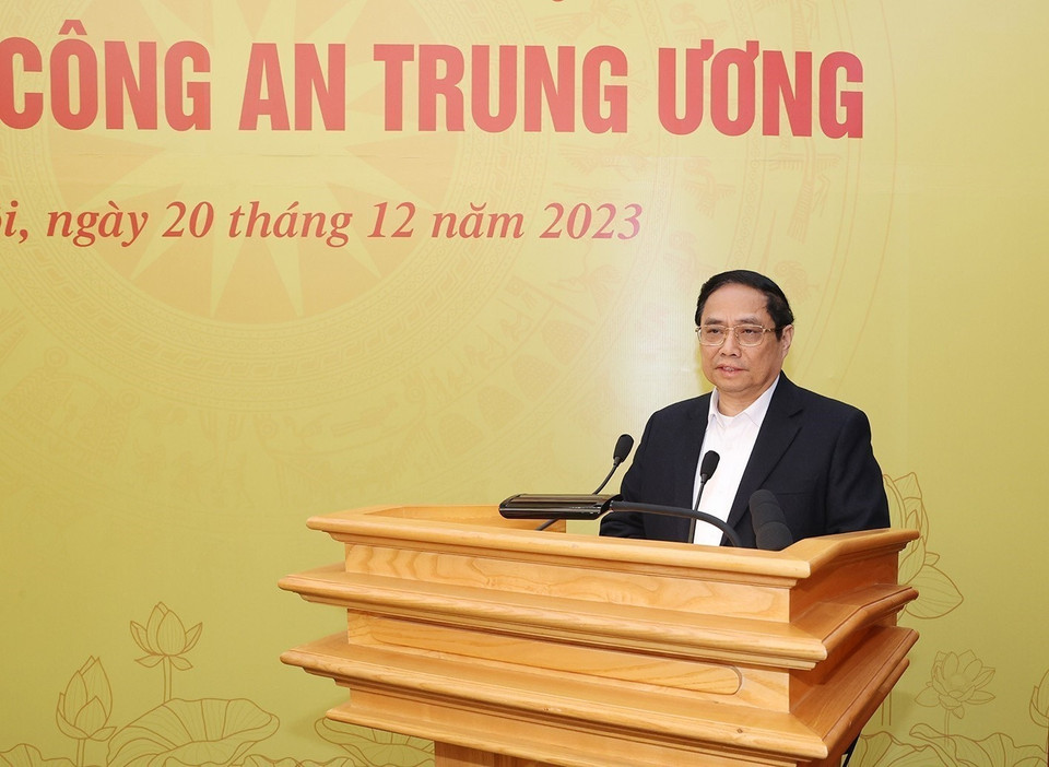 Thủ tướng Phạm Minh Chính phát biểu tại hội nghị. (Ảnh: Trí Dũng/TTXVN)