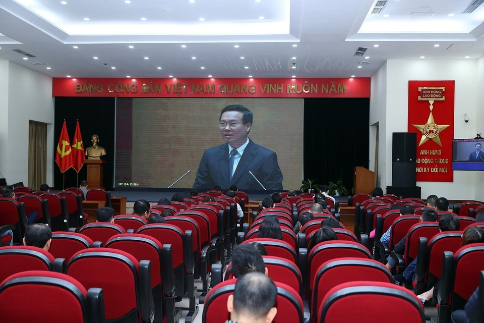 Quang cảnh Hội nghị tại điểm cầu Thông tấn xã Việt Nam. (Ảnh: Tuấn Anh/TTXVN)