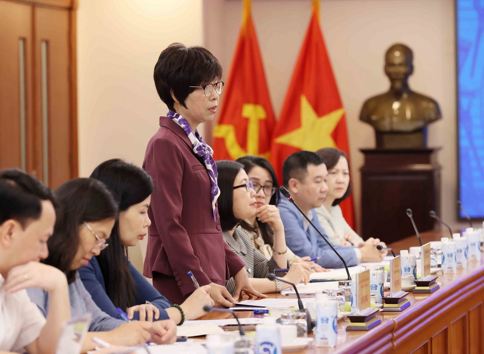 Tổng Giám đốc Thông tấn xã Việt Nam Vũ Việt Trang phát biểu tại buổi làm việc. (Ảnh: An Đăng/TTXVN)