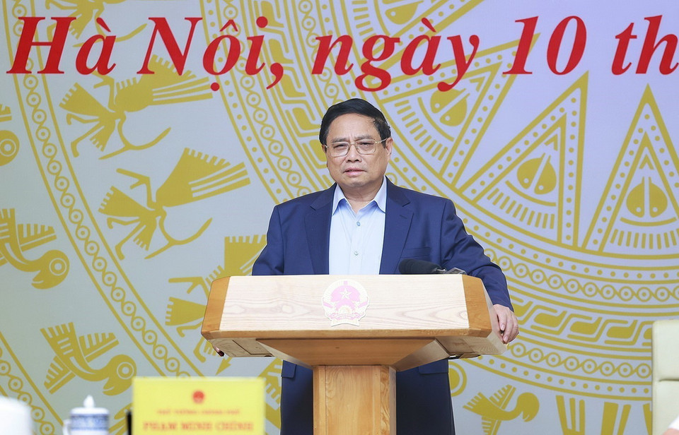 Thủ tướng Phạm Minh Chính chủ trì Phiên họp thứ nhất Ban Chỉ đạo Trung ương triển khai xóa nhà tạm, nhà dột nát trên phạm vi cả nước. (Ảnh: Dương Giang/TTXVN)