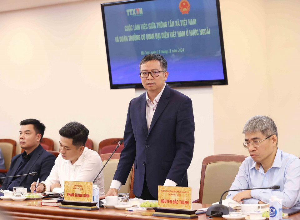 Ông Phạm Thanh Bình, Thứ trưởng Bộ Ngoại giao, Trưởng đoàn, phát biểu tại cuộc làm việc. (Ảnh: An Đăng/TTXVN)