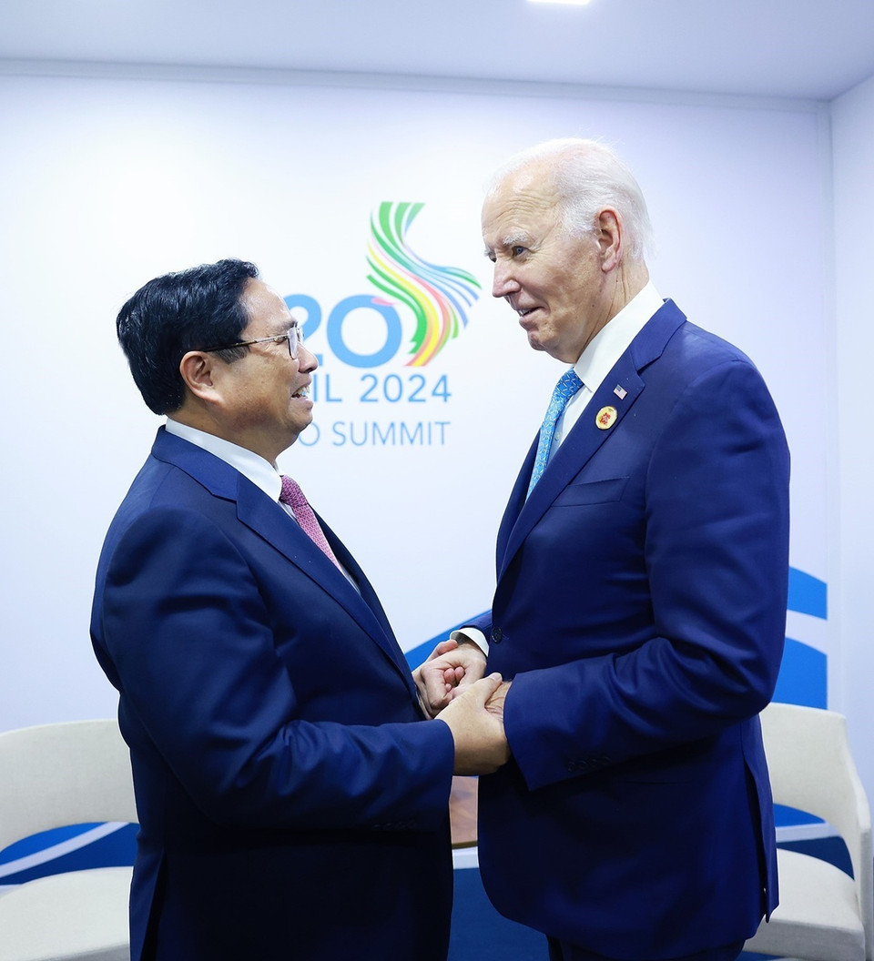 Thủ tướng Phạm Minh Chính gặp Tổng thống Hoa Kỳ Joe Biden. (Ảnh: Dương Giang/TTXVN)