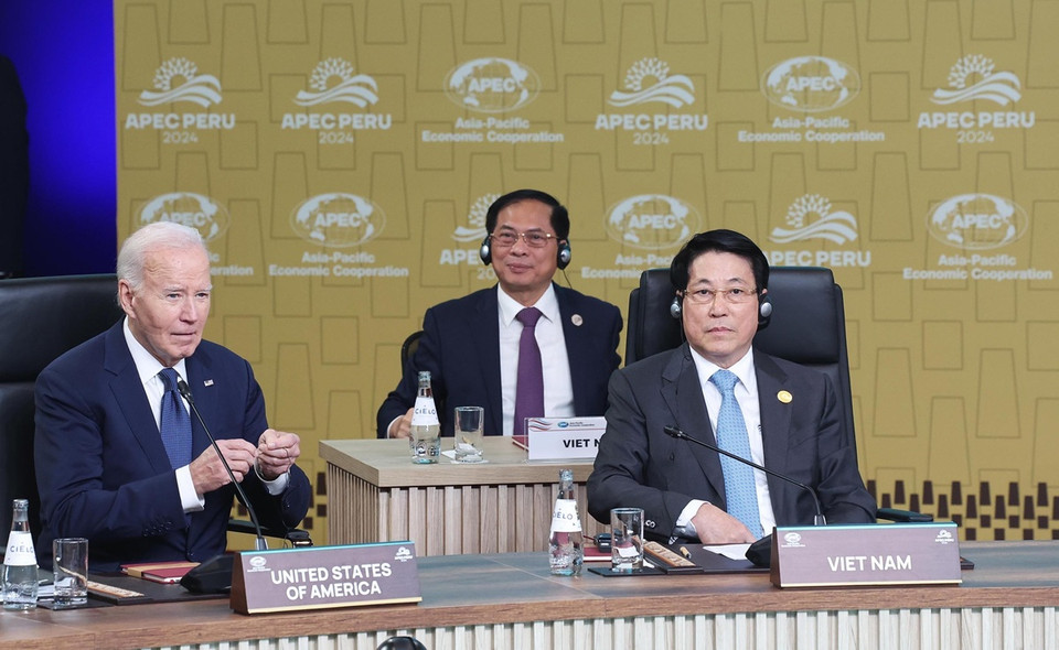 Chủ tịch nước Lương Cường dự Đối thoại không chính thức giữa các nhà lãnh đạo APEC với khách mời. (Ảnh: Lâm Khánh/TTXVN)