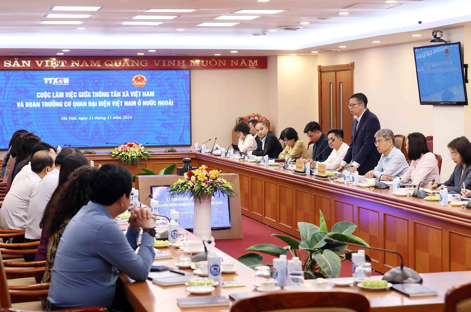 Ông Phạm Thanh Bình, Thứ trưởng Bộ Ngoại giao, Trưởng đoàn, phát biểu tại cuộc làm việc. (Ảnh: An Đăng/TTXVN)