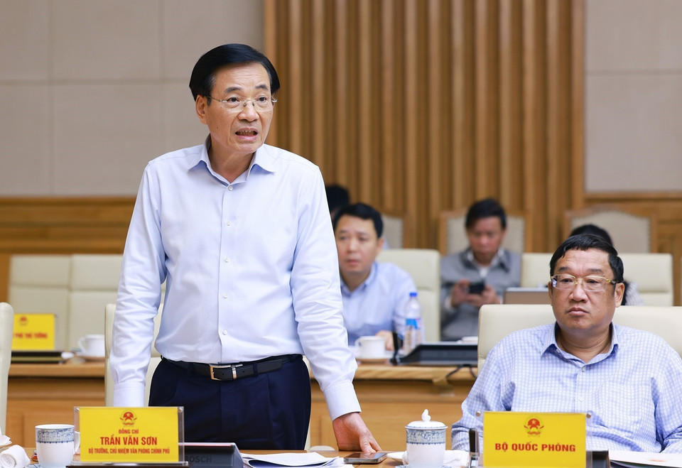 Bộ trưởng, Chủ nhiệm Văn phòng Chính phủ Trần Văn Sơn phát biểu. (Ảnh: Dương Giang/TTXVN)