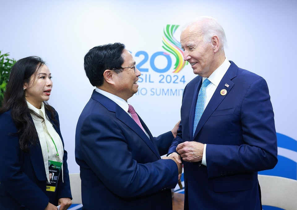 Thủ tướng Phạm Minh Chính gặp Tổng thống Hoa Kỳ Joe Biden. (Ảnh: Dương Giang/TTXVN)