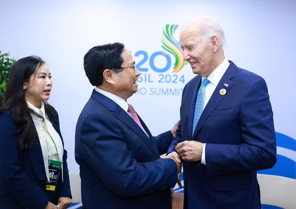 Thủ tướng Phạm Minh Chính gặp Tổng thống Hoa Kỳ Joe Biden. (Ảnh: Dương Giang/TTXVN)