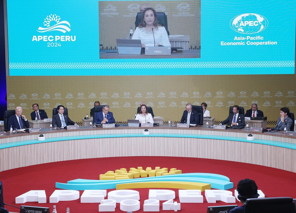 Chủ tịch nước Lương Cường dự tại Đối thoại không chính thức giữa các nhà lãnh đạo APEC với khách mời. (Ảnh: Lâm Khánh/TTXVN)