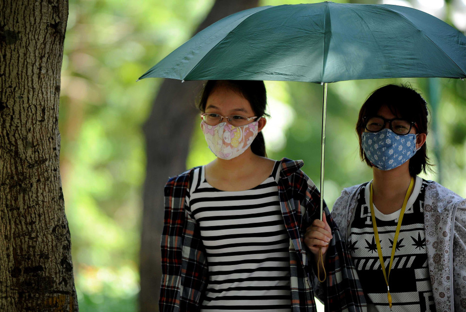 Tranh thủ ẩn mình trong bóng mát của những hàng cây trên phố. (Ảnh: Quang Quyết/TTXVN)