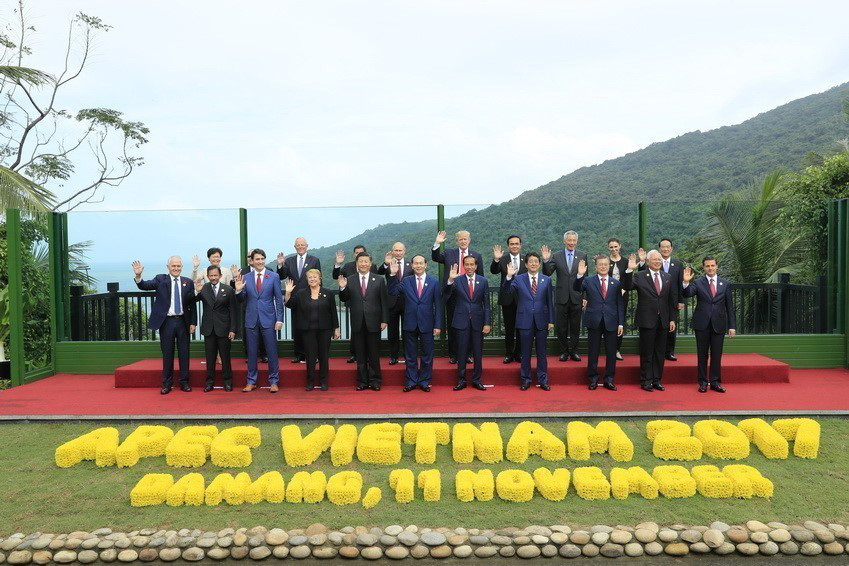 Chủ tịch nước Trần Đại Quang và các Trưởng đoàn dự Hội nghị các Nhà lãnh đạo Diễn đàn Hợp tác kinh tế châu Á-Thái Bình Dương (APEC) lần thứ 25, ngày 11/11/2017, tại thành phố Đà Nẵng. (Ảnh: Nhan Sáng/TTXVN)