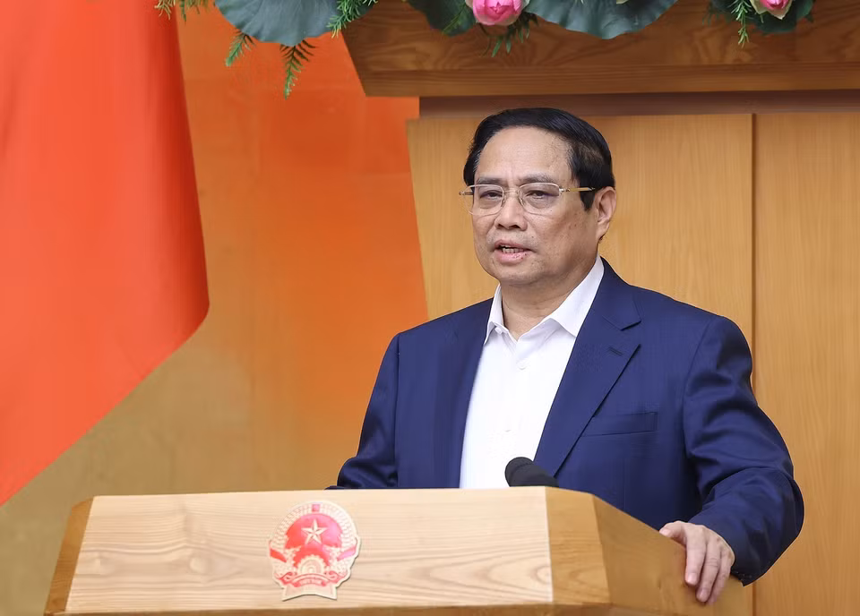 Thủ tướng Phạm Minh Chính chủ trì Phiên họp Chính phủ chuyên đề về xây dựng pháp luật tháng 4/2024. (Ảnh: Dương Giang/TTXVN)