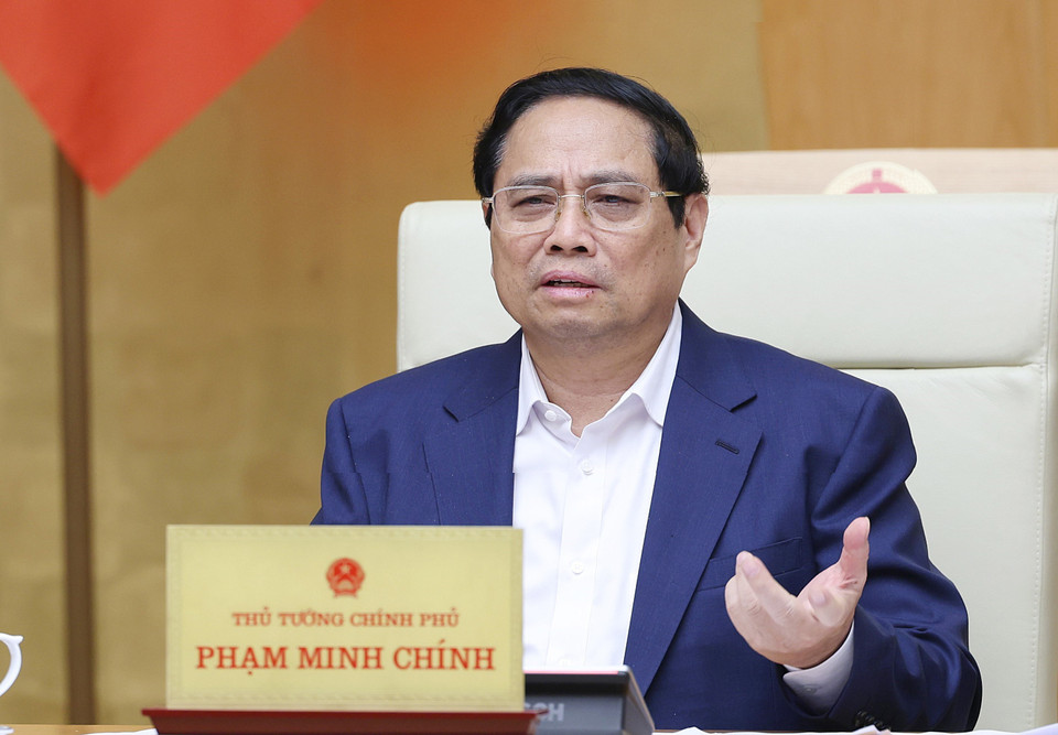 Thủ tướng Phạm Minh Chính chủ trì Phiên họp Chính phủ chuyên đề về xây dựng pháp luật tháng 4/2024. (Ảnh: Dương Giang/TTXVN)