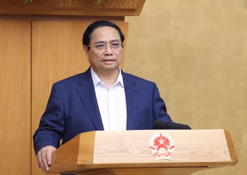 Thủ tướng Phạm Minh Chính chủ trì Phiên họp Chính phủ chuyên đề về xây dựng pháp luật tháng 4/2024. (Ảnh: Dương Giang/TTXVN)