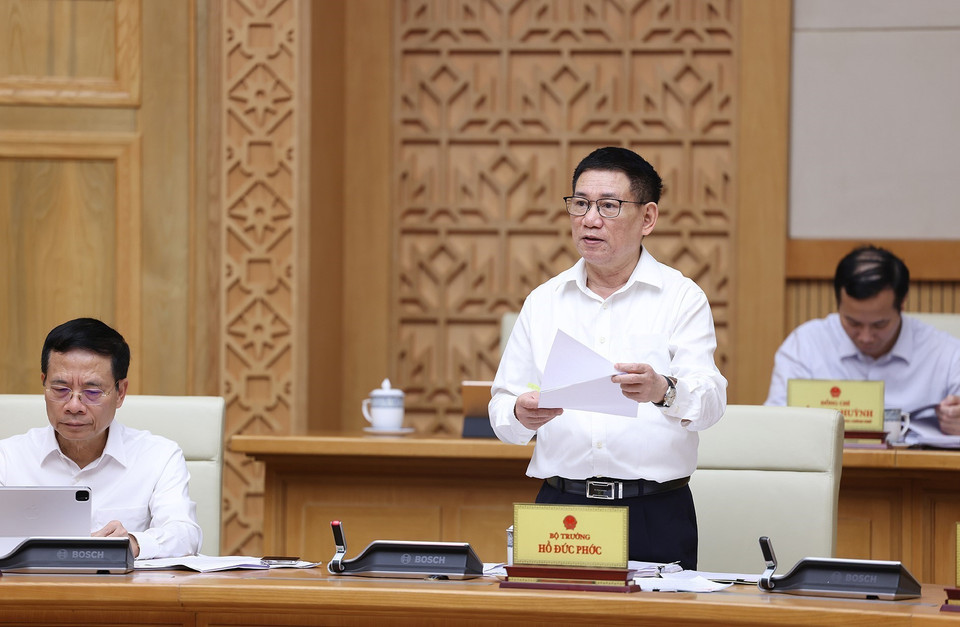 Bộ trưởng Bộ Tài chính Hồ Đức Phớc phát biểu. (Ảnh: Dương Giang/TTXVN)