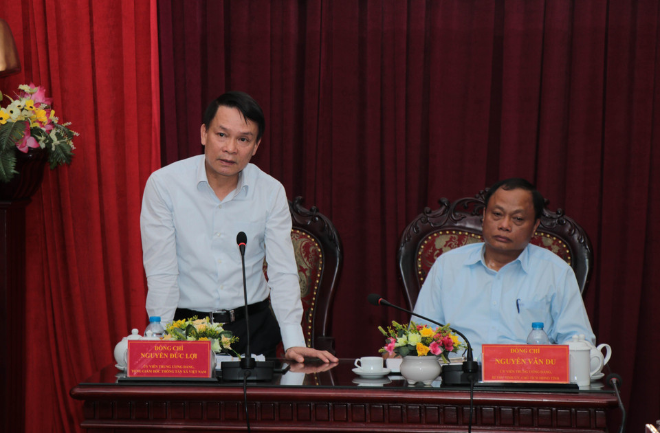 Ông Nguyễn Đức Lợi, Ủy viên Trung ương Đảng, Tổng Giám đốc Thông tấn xã Việt Nam phát biểu tại buổi làm việc. (Ảnh: Vũ Hoàng Giang/TTXVN)