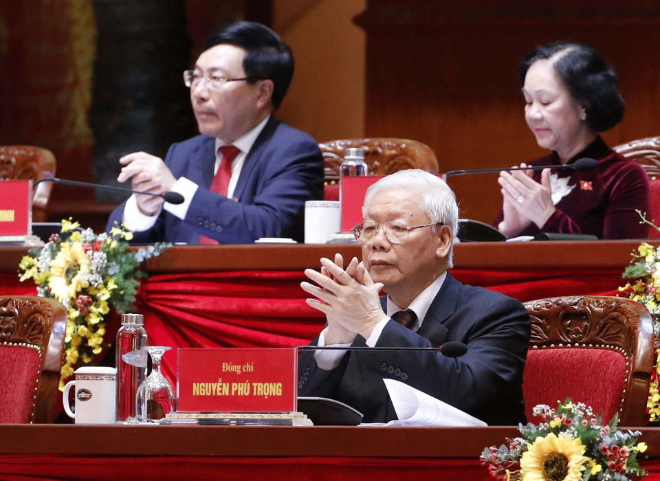 Tổng Bí thư, Chủ tịch nước Nguyễn Phú Trọng tham gia Đoàn Chủ tịch Đại hội. (Nguồn: TTXVN)