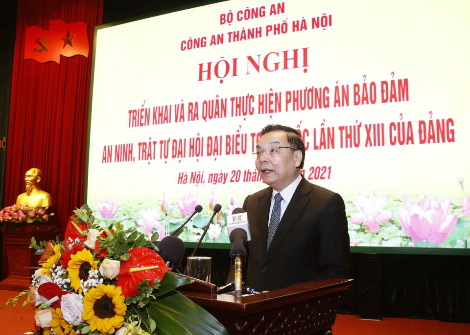 Ông Chu Ngọc Anh, Ủy viên Trung ương Đảng, Chủ tịch Ủy ban Nhân dân Thành phố Hà Nội, phát biểu chỉ đạo. (Ảnh: Doãn Tấn/TTXVN)