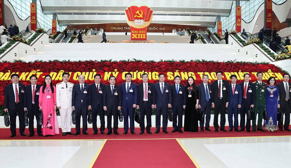 Đoàn đại biểu tỉnh Thái Bình tham dự Đại hội, chiều 27/1. (Nguồn: TTXVN)