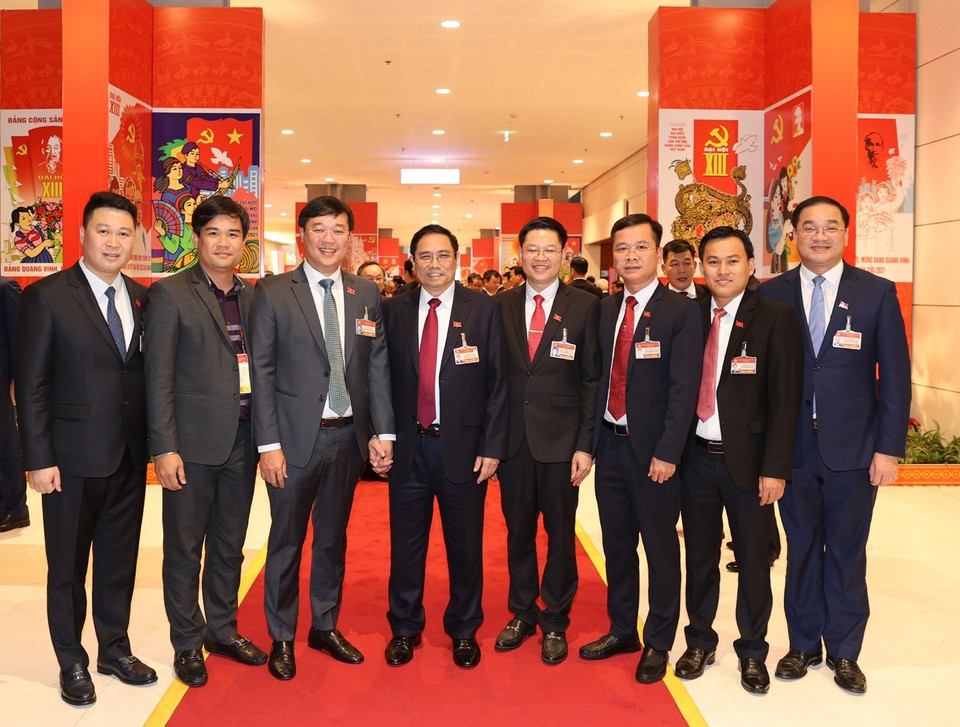 Ông Phạm Minh Chính, Ủy viên Bộ Chính trị, Bí thư Trung ương Đảng, Trưởng ban Tổ chức Trung ương với các đại biểu tại Đại hội. (Nguồn: TTXVN)