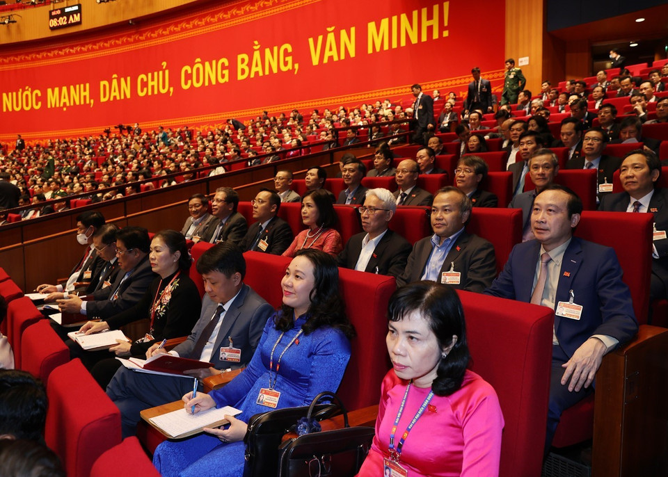 Đại biểu dự phiên thảo luận các văn kiện đại hội tại hội trường, sáng 28/1. (Nguồn: TTXVN)