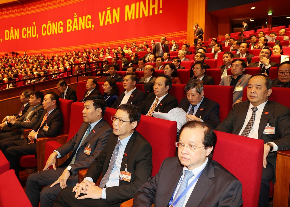 Đại biểu dự phiên thảo luận các văn kiện đại hội tại hội trường, sáng 28/1. (Nguồn: TTXVN)