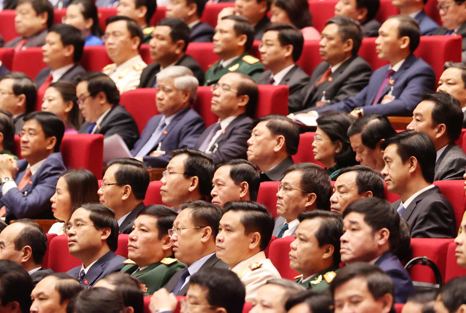 Các đại biểu dự phiên tham luận tại hội trường Trung tâm Hội nghị Quốc gia, sáng 27/1. (Nguồn: TTXVN)