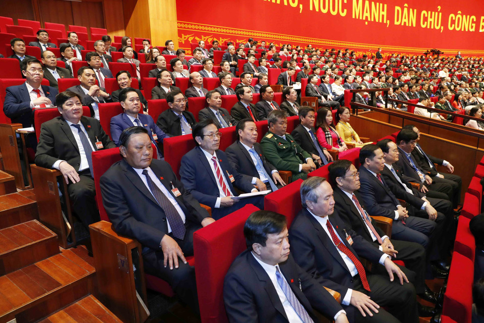 Đại biểu dự phiên thảo luận các văn kiện đại hội tại hội trường, sáng 28/1. (Nguồn: TTXVN)