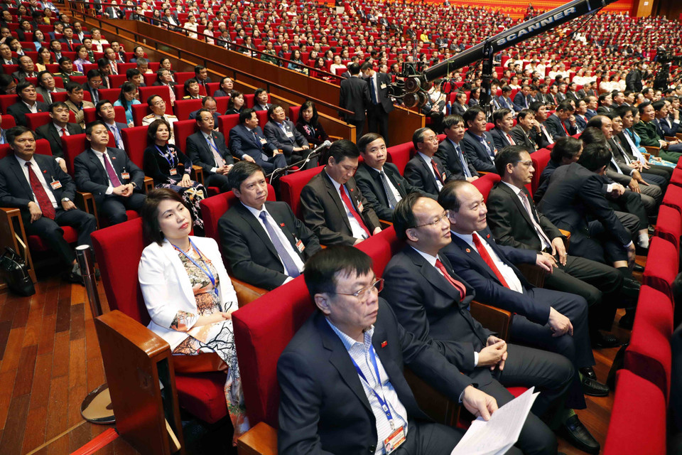 Đại biểu dự phiên thảo luận các văn kiện đại hội tại hội trường, sáng 28/1. (Nguồn: TTXVN)