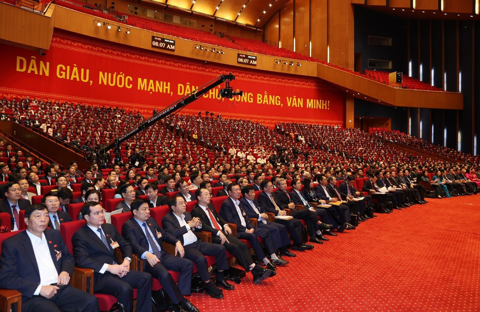 Đại biểu dự phiên thảo luận các văn kiện đại hội tại hội trường, sáng 28/1. (Nguồn: TTXVN)