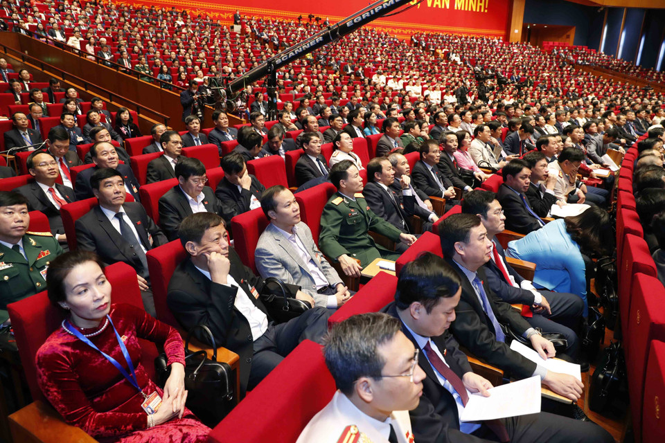 Đại biểu dự phiên thảo luận các văn kiện đại hội tại hội trường, sáng 28/1. (Nguồn: TTXVN)