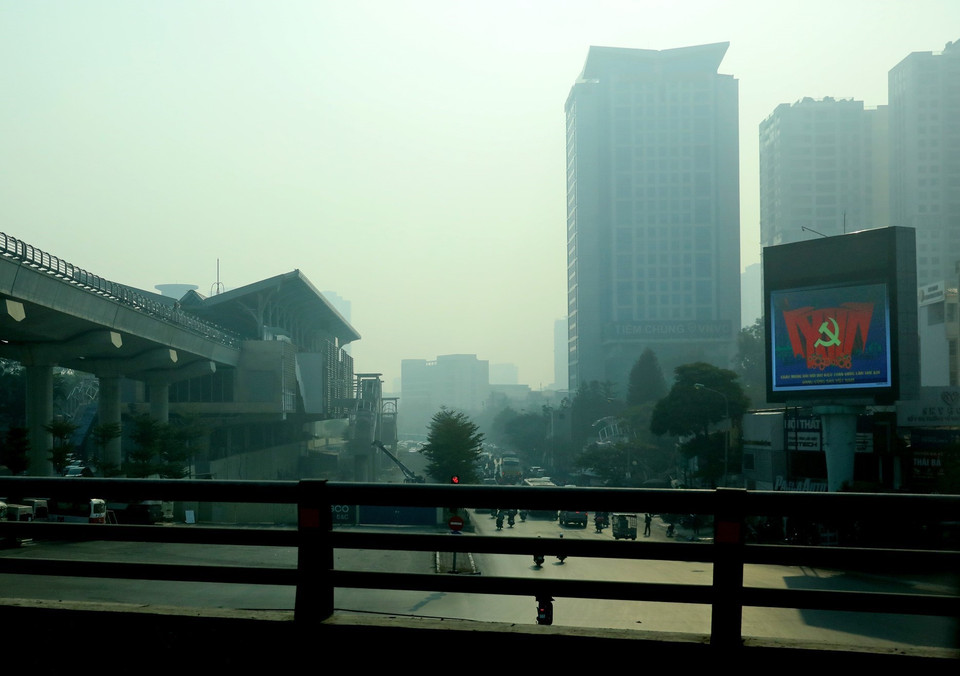 Ảnh chụp tại khu vực Cầu Giấy lúc 9 giờ sáng 19/1/2021. (Ảnh: Ngọc Hà/TTXVN)