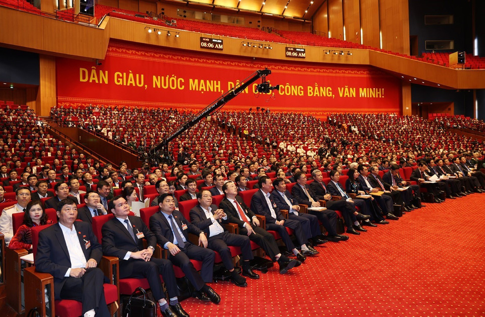 Đại biểu dự phiên thảo luận các văn kiện đại hội tại hội trường, sáng 28/1. (Nguồn: TTXVN)