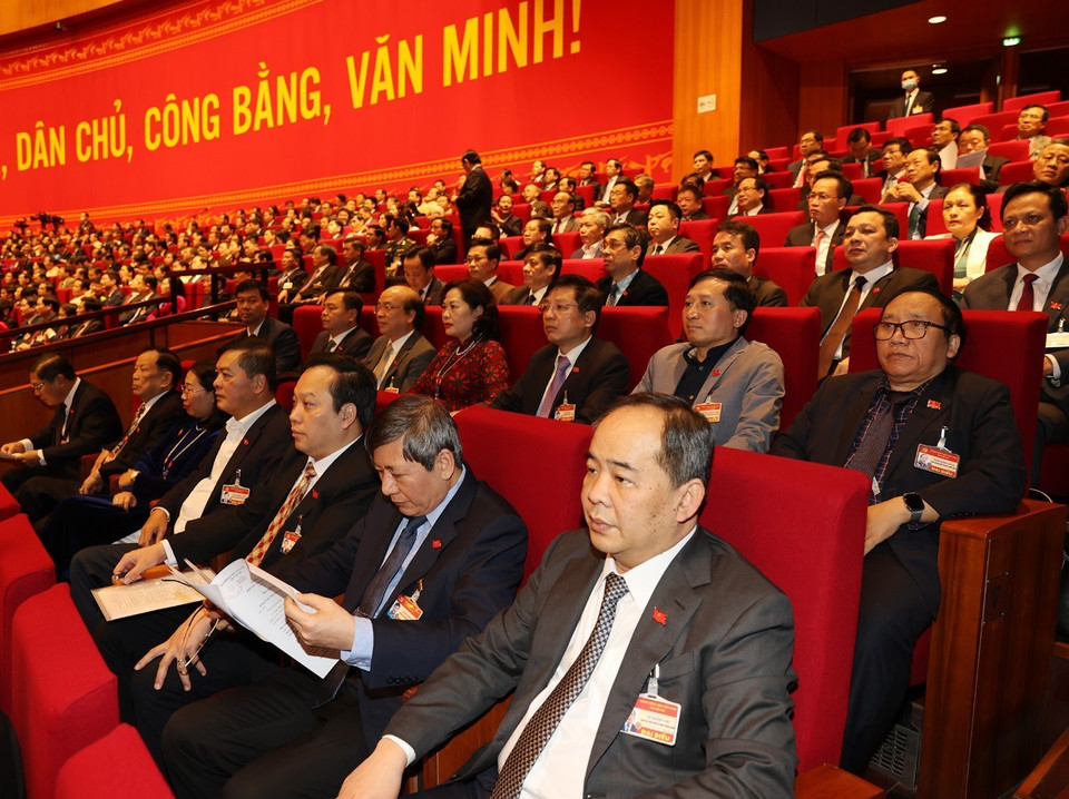 Đại biểu dự phiên thảo luận các văn kiện đại hội tại hội trường, sáng 28/1. (Nguồn: TTXVN)