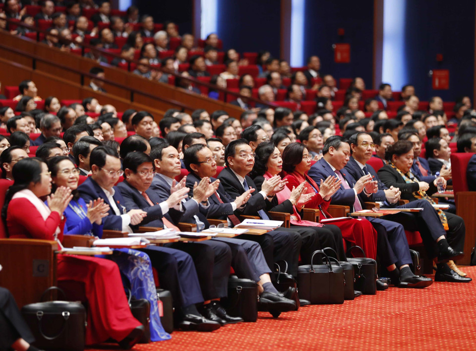 Các đại biểu dự phiên tham luận tại hội trường Trung tâm Hội nghị Quốc gia, sáng 27/1. (Nguồn: TTXVN)