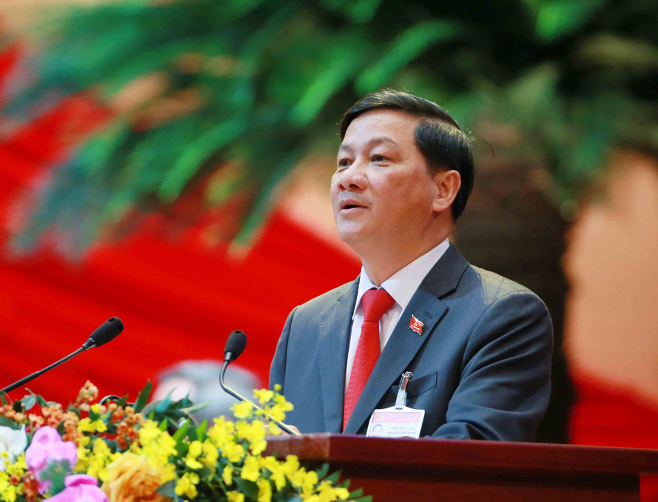 Đồng chí Trần Đức Quận, Bí thư Tỉnh ủy, Chủ tịch HĐND tỉnh Lâm Đồng tham luận tại Đại hội. (Nguồn: TTXVN)