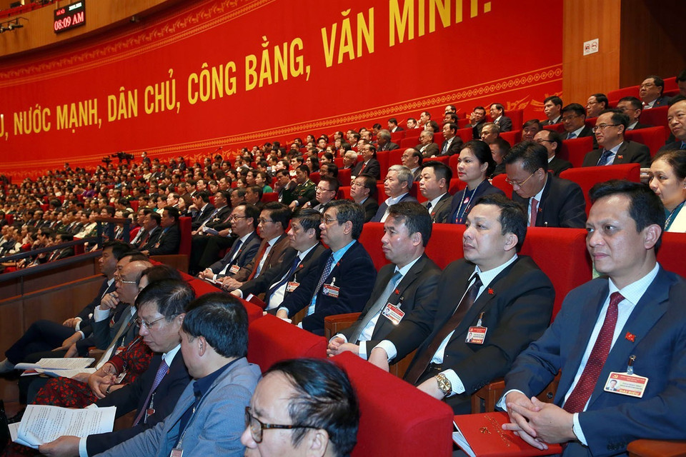 Các đại biểu dự phiên thảo luận các văn kiện Đại hội sáng 28/1. (Nguồn: TTXVN)