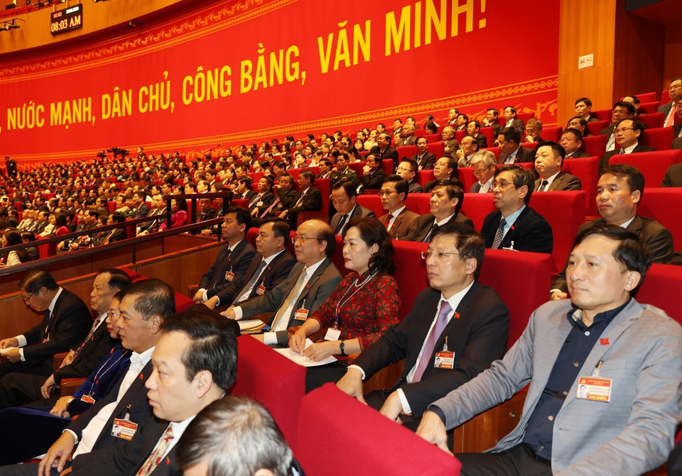 Đại biểu dự phiên thảo luận các văn kiện đại hội tại hội trường, sáng 28/1. (Nguồn: TTXVN)