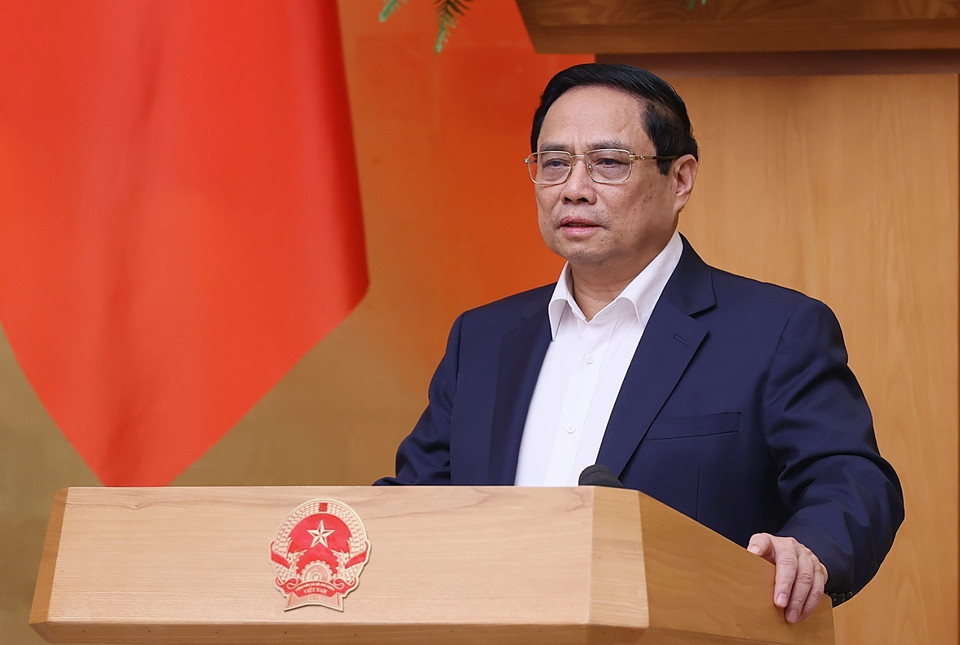 Sáng 17/11, tại Hà Nội, Thủ tướng Phạm Minh Chính chủ trì Phiên họp Chính phủ chuyên đề về xây dựng pháp luật tháng 11 năm 2023 để xem xét, cho ý kiến đối với nội dung đề nghị xây dựng: Luật sửa đổi, bổ sung một số điều của Luật Chất lượng Sản phẩm, hàng hóa; Luật Cấp, Thoát nước và Luật Điện lực (sửa đổi). (Ảnh: Dương Giang/TTXVN)