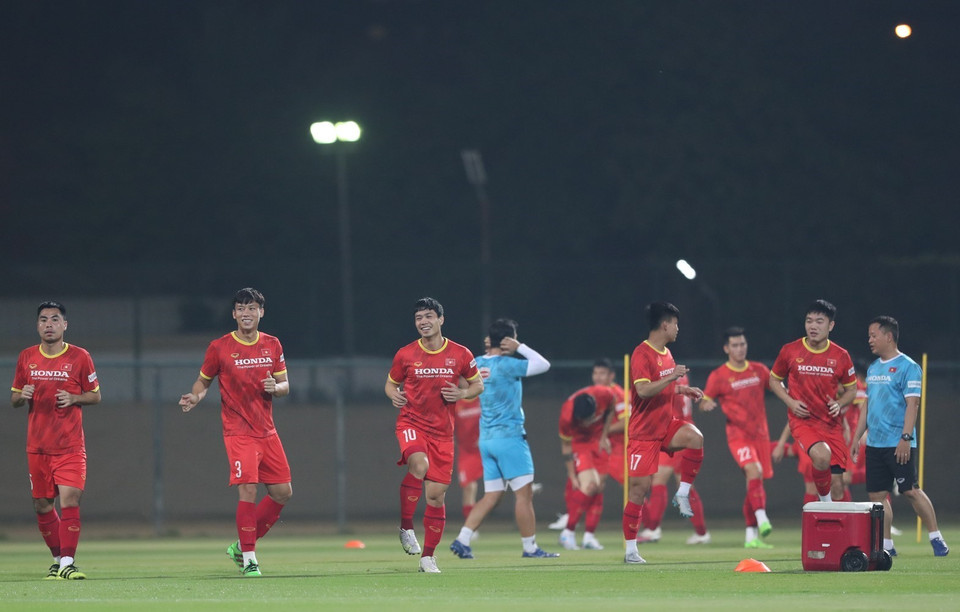 Đội tuyển Việt Nam trên sân tập. (Ảnh: Hoàng Linh/TTXVN)