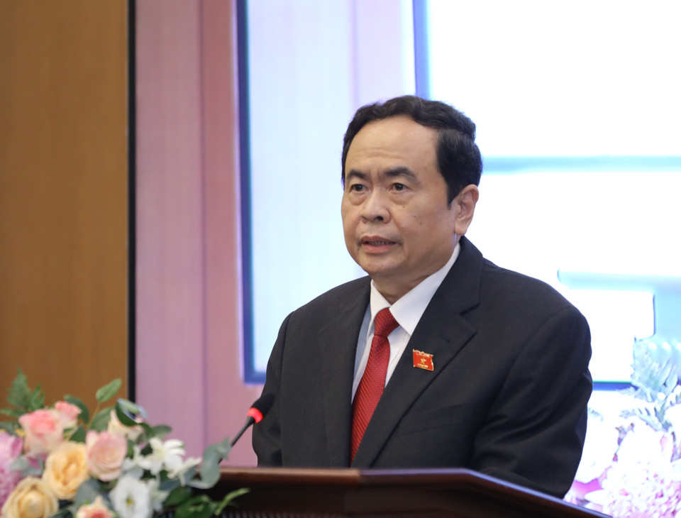 Ông Trần Thanh Mẫn, Phó Chủ tịch Thường trực Quốc hội, Phó Chủ tịch Hội đồng bầu cử Quốc gia, phát biểu. (Ảnh: Nguyễn Điệp/TTXVN)