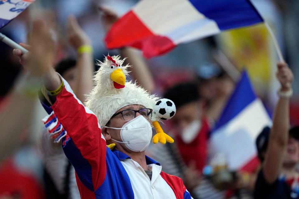Cổ động viên Pháp cổ vũ đội nhà trên sân Allianz Arena ở Munich (Đức). (Ảnh: AFP/TTXVN)
