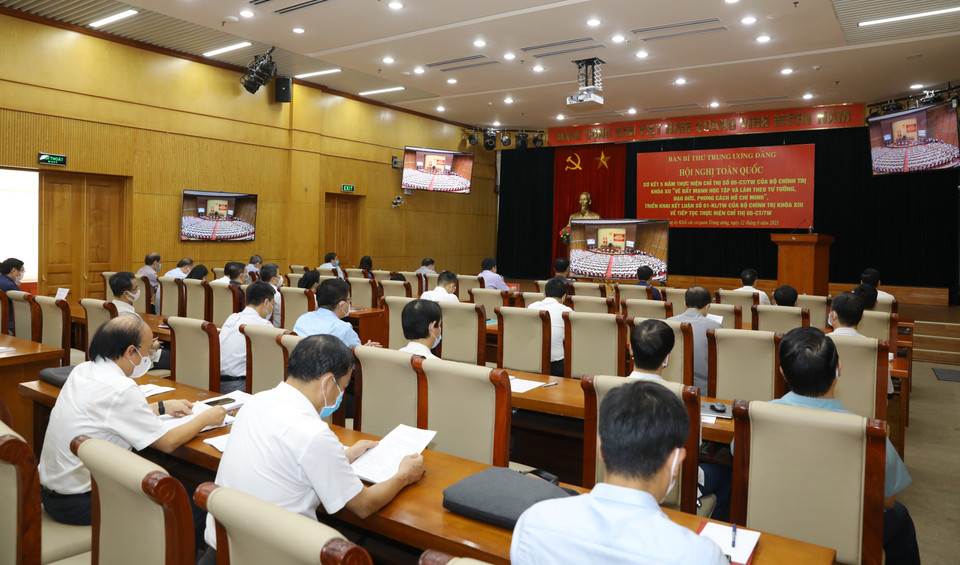 Quang cảnh Hội nghị tại điểm cầu Đảng ủy Khối các cơ quan Trung ương, số 107 Quán Thánh, Ba Đình, Hà Nội). (Ảnh: Nguyễn Điệp/TTXVN)