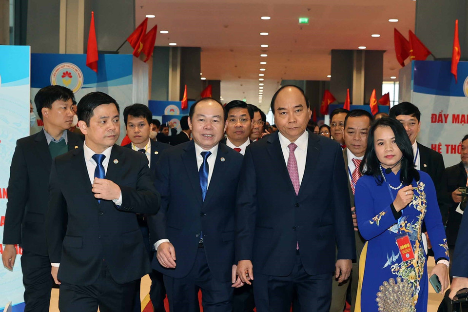 Thủ tướng Nguyễn Xuân Phúc đến dự Đại hội. (Ảnh: Thống Nhất/TTXVN)